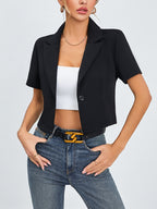 New Fashionable Solid Color Simple Versatile High-end Lapel Commuting Casual Versatile Women's Blazer - Black