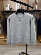 Du Jing Lan OBM 1pc Autumn/Winter New Arrival Men's Knitted Pullover, Old Money Style Solid Color Striped Crew Neck Long Sleeve Knit Pullover, Men's Business Casual Fashion Striped Sweater, Suitable for Layering or Wearing as an Inner Layer - Light Grey