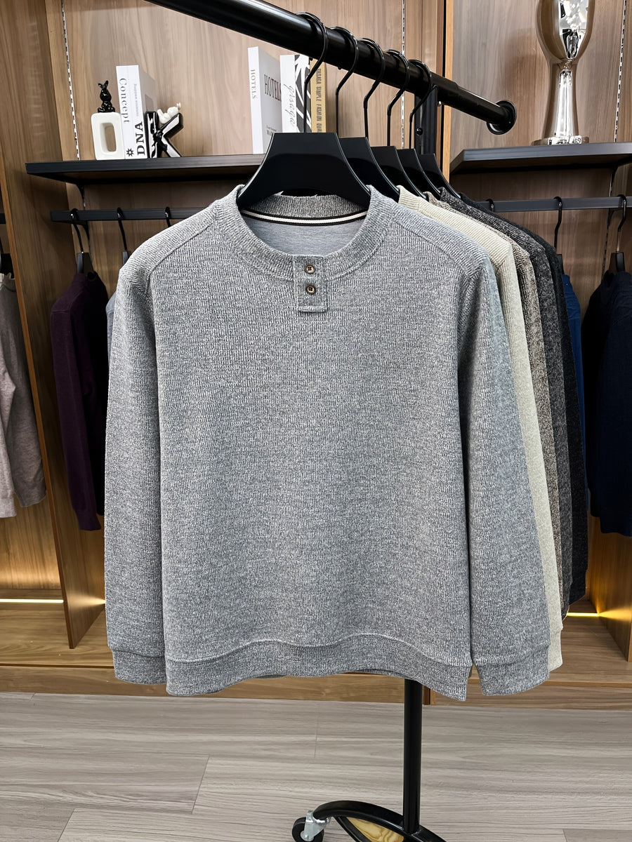 Du Jing Lan OBM 1pc Autumn/Winter New Arrival Men's Knitted Pullover, Old Money Style Solid Color Striped Crew Neck Long Sleeve Knit Pullover, Men's Business Casual Fashion Striped Sweater, Suitable for Layering or Wearing as an Inner Layer - Light Grey