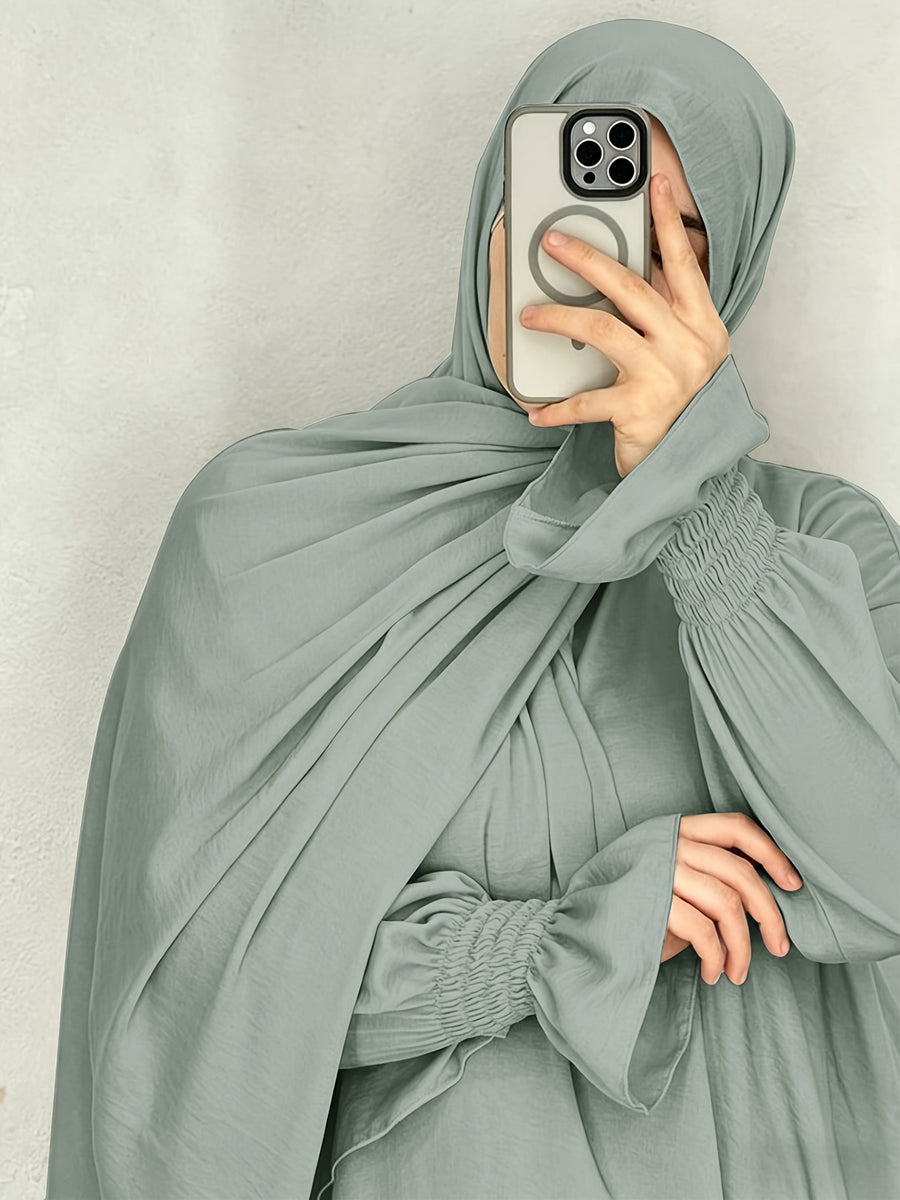 1pc Ice Wrinkled Fabric Scarf And Robe Abaya Khimar Loose Cuff Design Easy Fashion Suitable for Women'S Daily Wear And Prayer All Seasons - Dark Gray