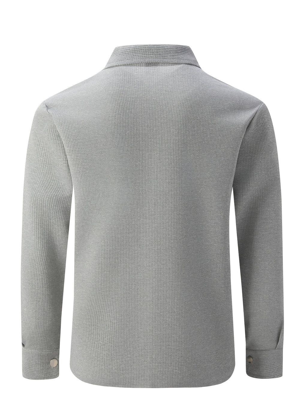 Mens Textured Waffle Shacket Collar Button Front Multi Pocket Long Sleeve Outerwear Top - Grey