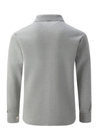 Mens Textured Waffle Shacket Collar Button Front Multi Pocket Long Sleeve Outerwear Top - Grey