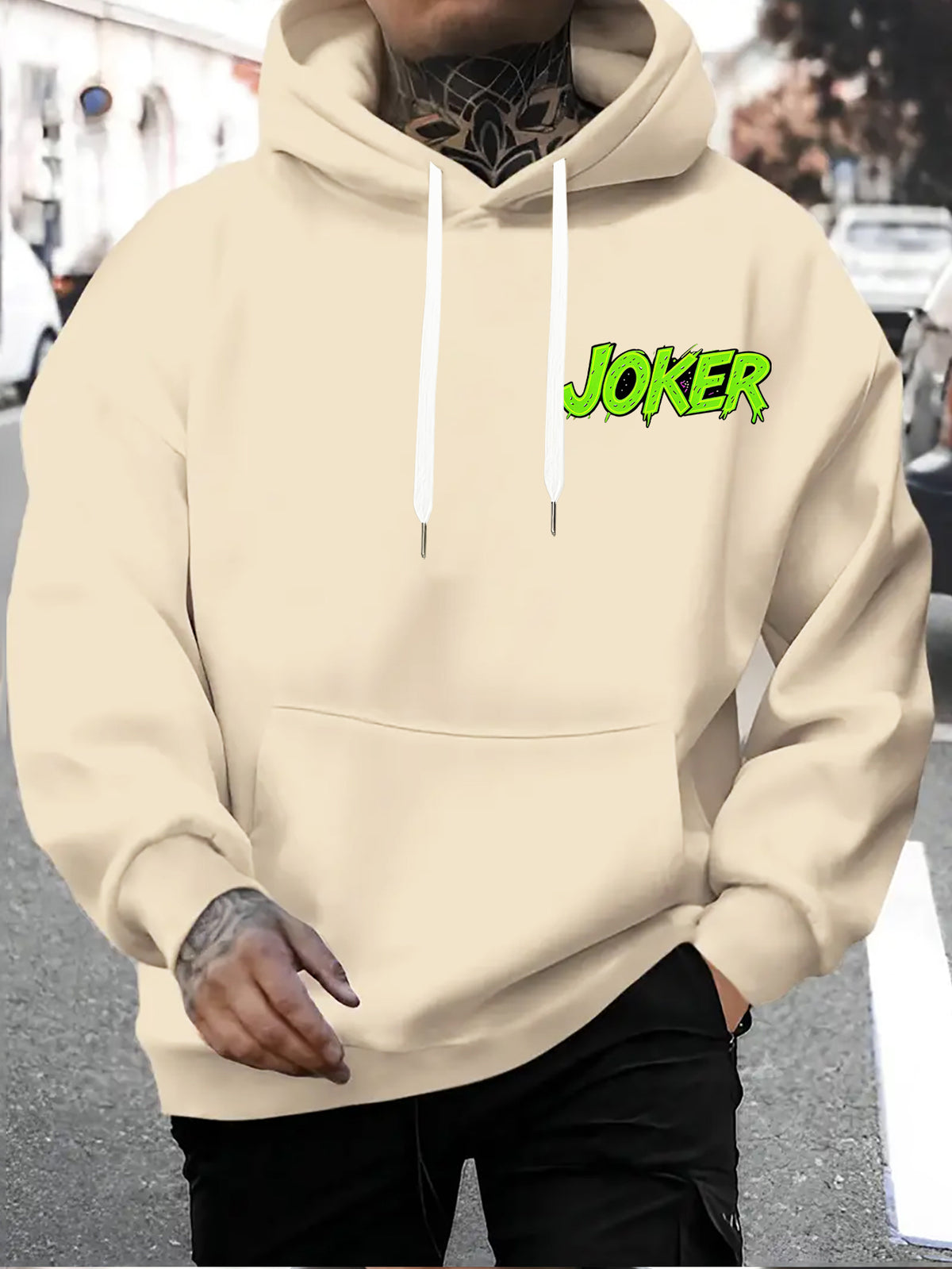 WB Warner Men'S New Trendy Hoodie, Clown-Themed Printed Design Hoodie, Daily Casual Drawstring Hoodie, Long Sleeve Hoodie, Machine Washable, Multifunctional Sports And Leisure Loose Fit Men'S Hoodie - Apricot