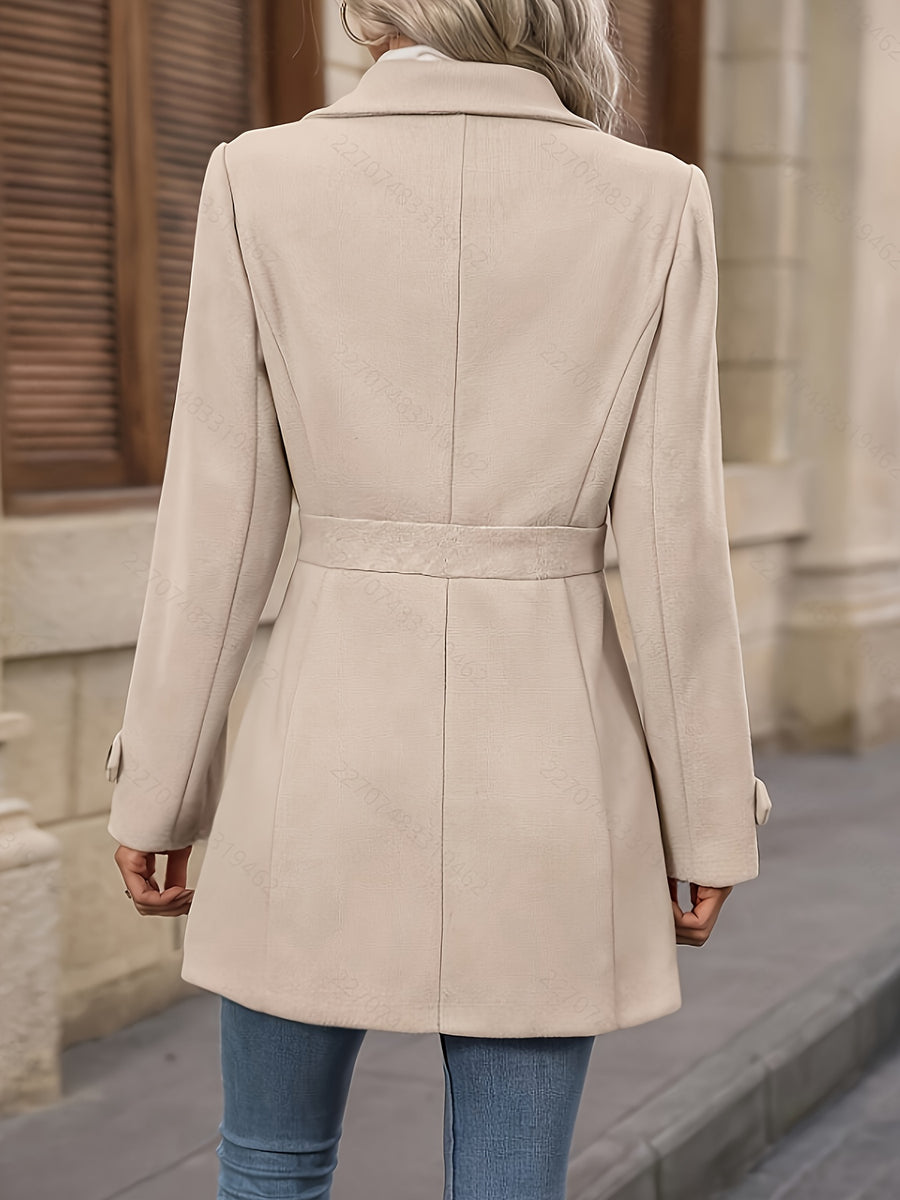 Fashion Women'S Elegant Tweed Coat Trendy Mid-Length Solid Color New Autumn Winter Coat - Apricot