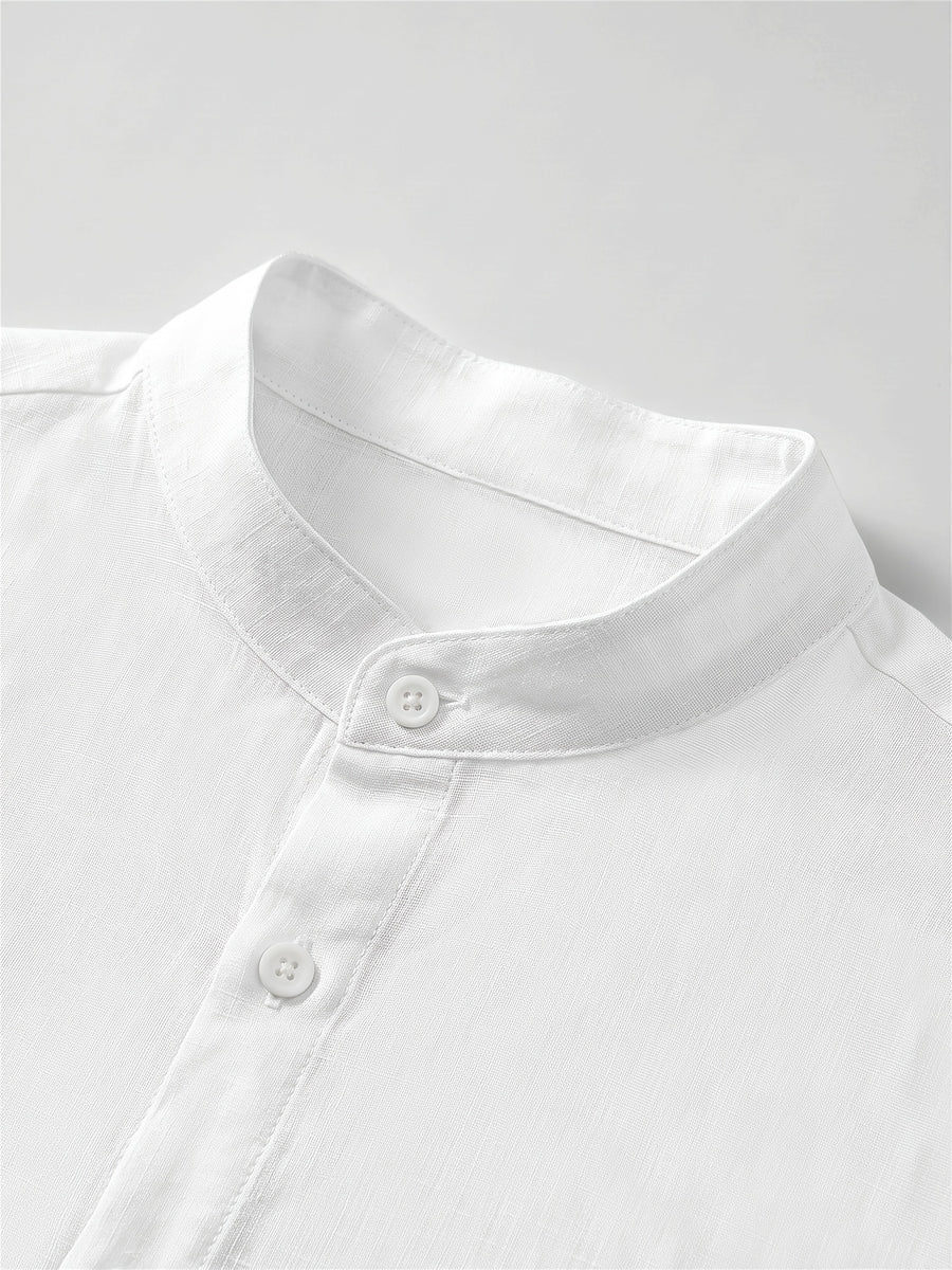 Zhiyu OBM Men's New Stand Collar Solid Color -Look Long Sleeve Shirt 4pcs Set, Simple Stand Collar Design, High-Quality Men's Long Sleeve Button- Shirt for Spring, Autumn, and Winter - Suitable for Outdoor Leisure, Vacation, Travel, and Formal Wear - White + Sky Blue + Pink + Rose Red