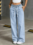 Elastic Waist Women's Denim Pants, Women's Casual WideLeg Jeans - Light Blue
