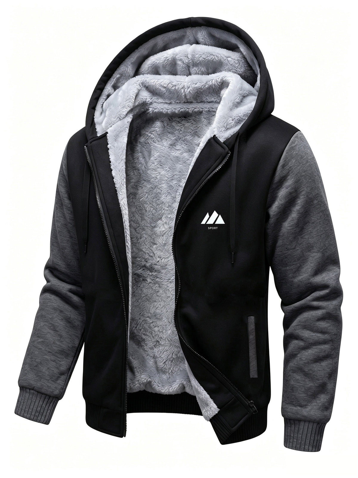 Men'S Thick Thermal Zip-Up Jacket Winter Heavyweight Fleece Hoodie Sport Casual Sherpa Lined Coat Winter Clothes for Men - Black Gray