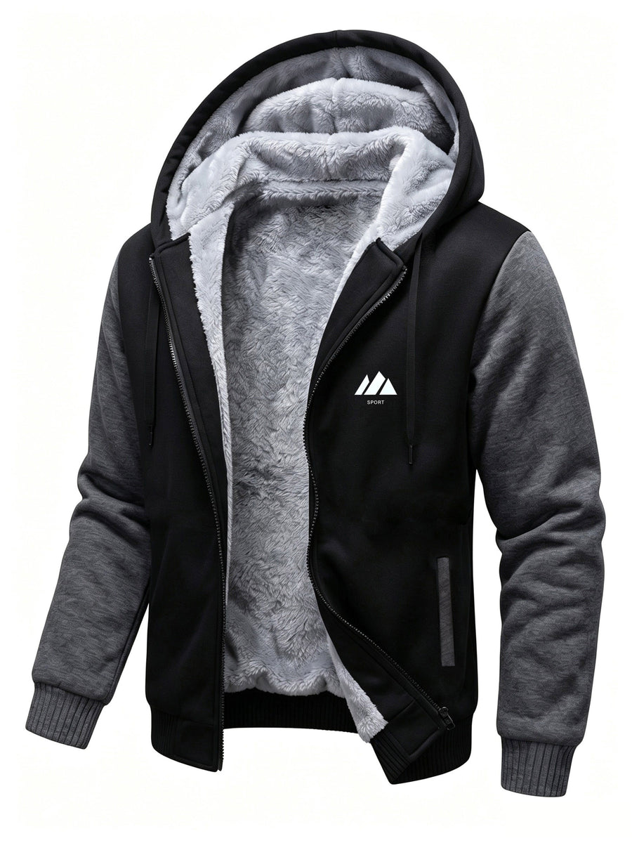 Men'S Thick Thermal Zip-Up Jacket Winter Heavyweight Fleece Hoodie Sport Casual Sherpa Lined Coat Winter Clothes for Men - Black Gray