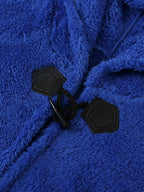 Plus Size - 1pc Faux Horn Button Size Free Solid Color Fashion Hooded Cape - Multicolor-Blue