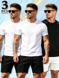 3pcs Set Spring Summer Fashion Athletic Short Sleeve Men'S Top Summer New Breathable Casual Comfortable Versatile Trendy Outerwear T-Shirt - Mixed Color 8