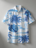 Simple Ocean Palm Sailboat Lapel Short-Sleeve Men's Beach Vacation Shirt - Mixed colors