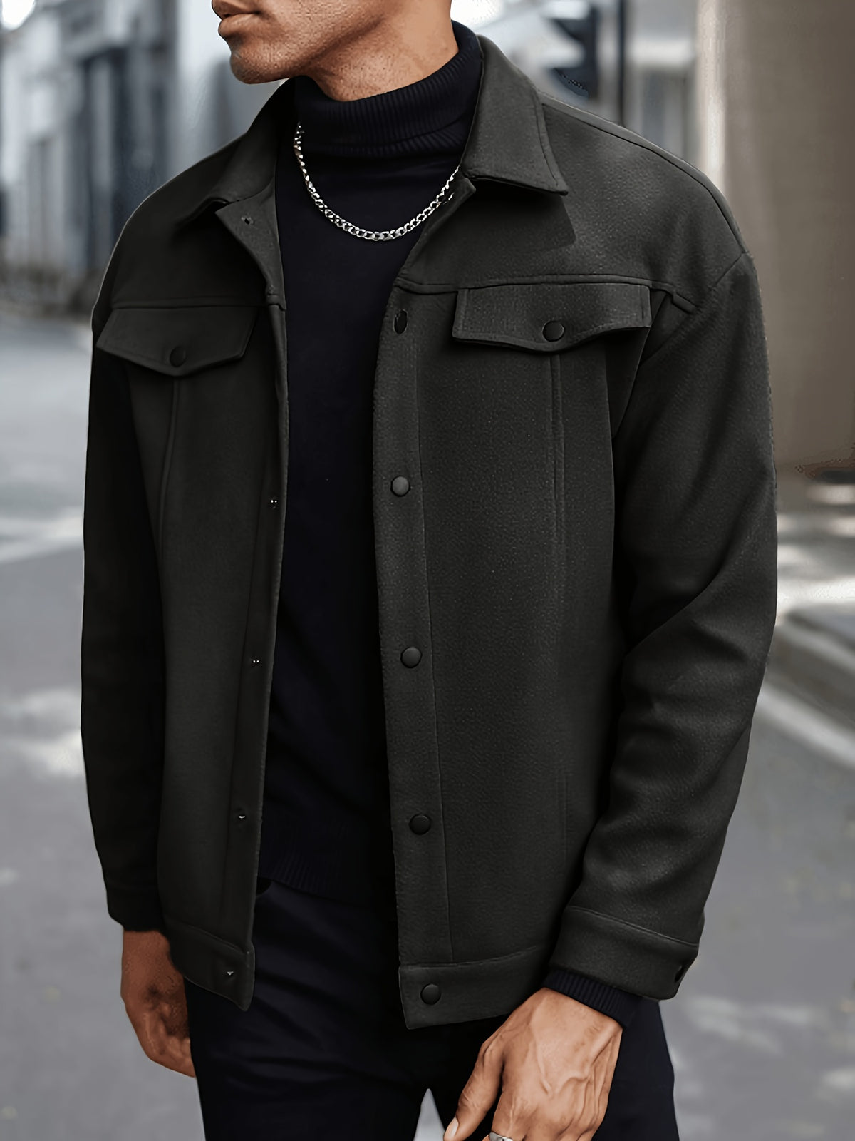 Men's Fashion Casual Jacket, Classic Simple and Comfortable Outfit, Men's Casual Wear, Men's Outerwear for Daily Wear, Men's Outfit, Valentine's Day Gift for Men, Autumn Transitional Layers - Black