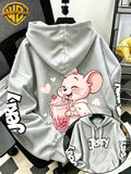 Authorized by Warner Bros., 2026 New Fun Cartoon Print, Men'S Hoodie, Hooded Sweatshirt, Kangaroo Pocket And Drawstring Hat, Suitable for Daily And Outdoor Sports Wear, Autumn And Winter Warm Jacket, Fashionable Jacket - Light Grey