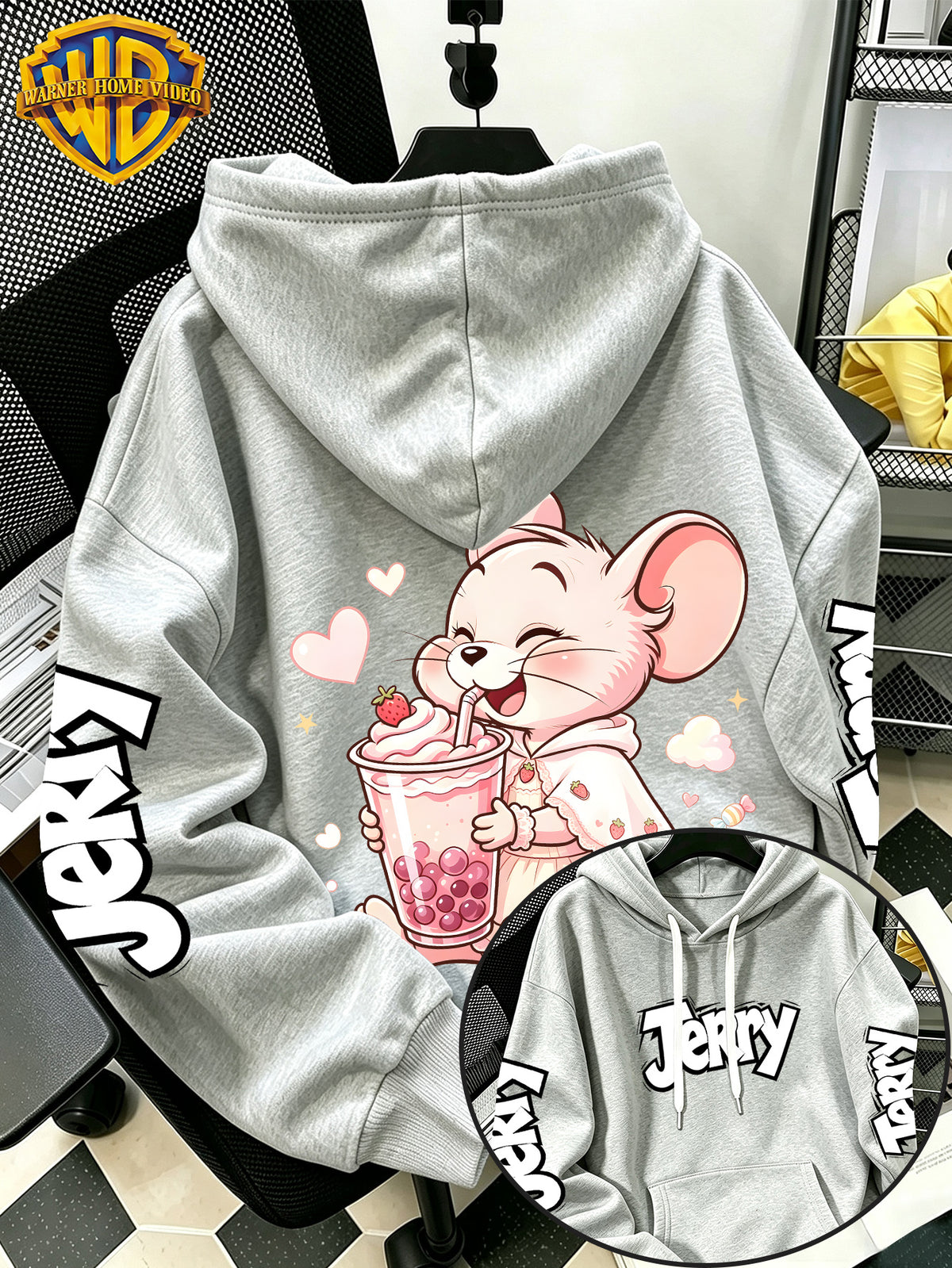 Authorized by Warner Bros., 2026 New Fun Cartoon Print, Men'S Hoodie, Hooded Sweatshirt, Kangaroo Pocket And Drawstring Hat, Suitable for Daily And Outdoor Sports Wear, Autumn And Winter Warm Jacket, Fashionable Jacket - Light Grey