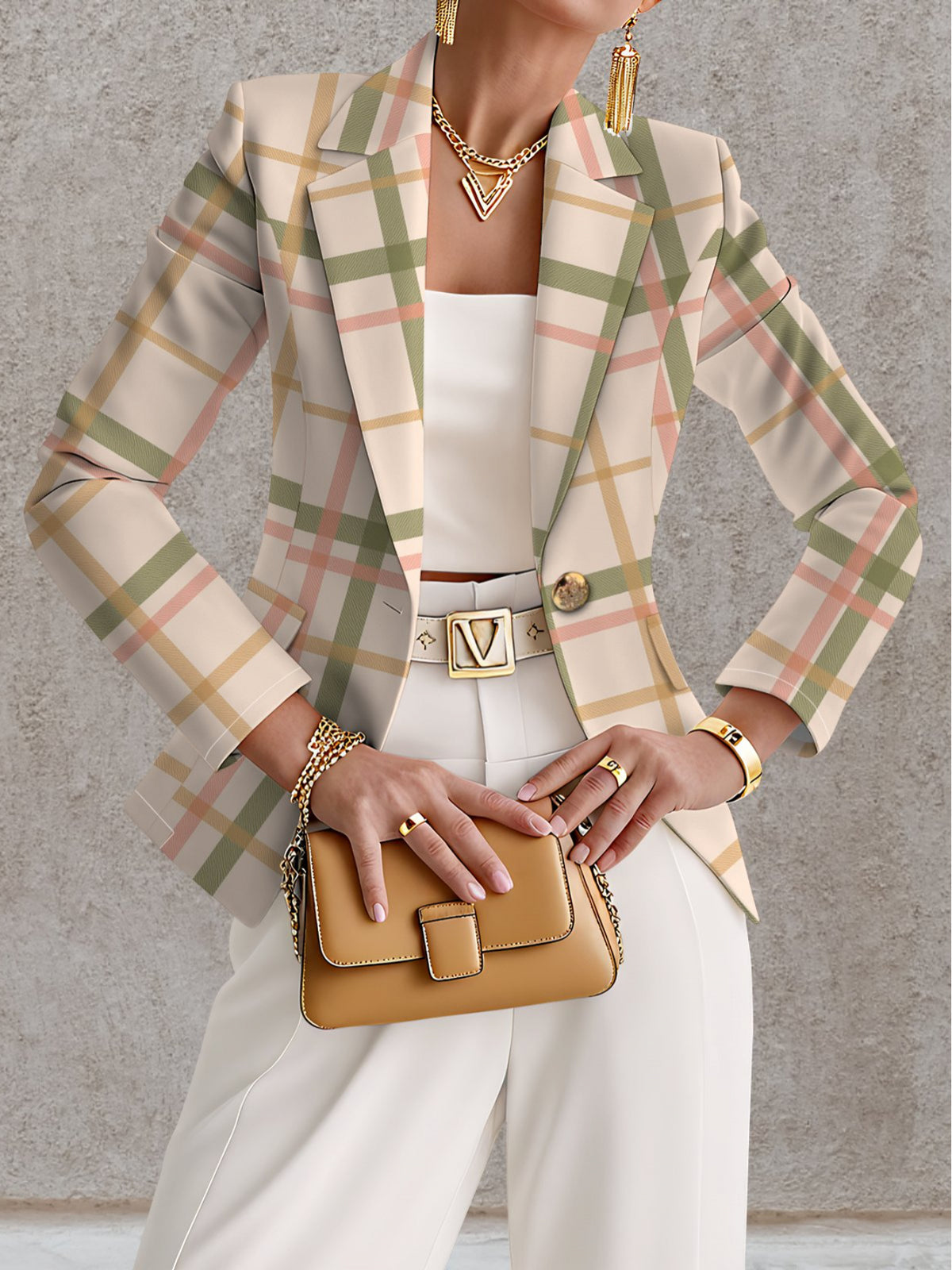 A Stylish Long-Sleeve Coat for Women with a Fall Vibe, Featuring a Unique Floral Check Pattern That Is Elegant, Fashionable, And Versatile - Mixed colors