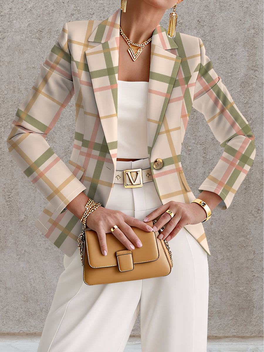 A Stylish Long-Sleeve Coat for Women with a Fall Vibe, Featuring a Unique Floral Check Pattern That Is Elegant, Fashionable, And Versatile - Mixed colors
