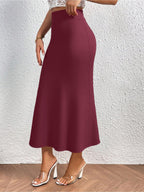 Directional Q6 Solid Color Summer Women's Skirt, Casual High-Waist Women's Dress, Fashionable Apparel, Autumn/Winter, Autumn/Winter Clothing, Casual and Elegant Women's Wear, Elegant Women's Dress, 1pc, Local Warehouse, Christmas, Women's Autumn - Burgundy