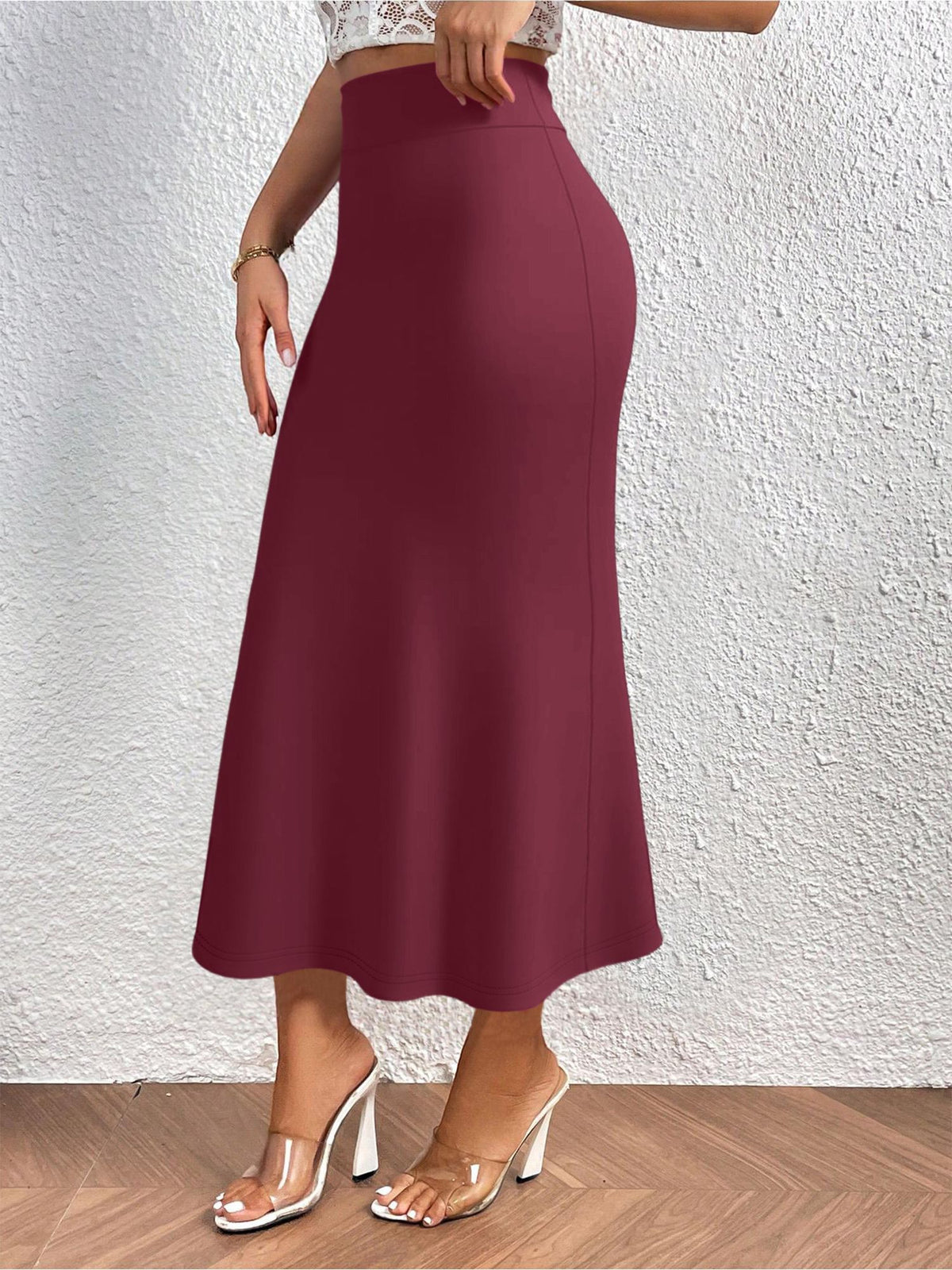 Directional Q6 Solid Color Summer Women's Skirt, Casual High-Waist Women's Dress, Fashionable Apparel, Autumn/Winter, Autumn/Winter Clothing, Casual and Elegant Women's Wear, Elegant Women's Dress, 1pc, Local Warehouse, Christmas, Women's Autumn - Burgundy
