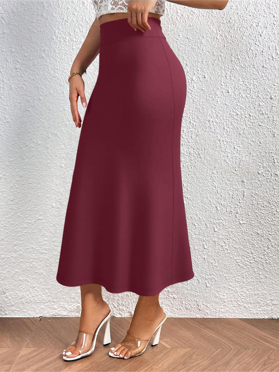 Directional Q6 Solid Color Summer Women's Skirt, Casual High-Waist Women's Dress, Fashionable Apparel, Autumn/Winter, Autumn/Winter Clothing, Casual and Elegant Women's Wear, Elegant Women's Dress, 1pc, Local Warehouse, Christmas, Women's Autumn - Burgundy