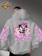 Le Yitong Tasmanian Devil Big Mouth Monster Print Hoodie, with Sleeve Print Design, Kangaroo Pouch And Drawstring Hood, Suitable for Autumn/Winter Casual Wear And Outdoor Activities - Grey