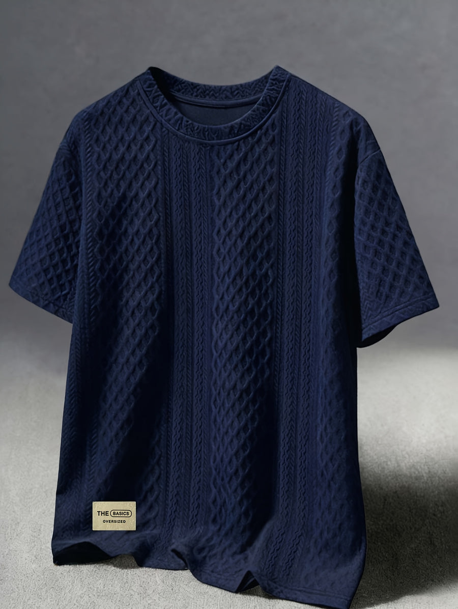 Men's New Textured Fabric Crew Neck T-Shirt - Navy Color