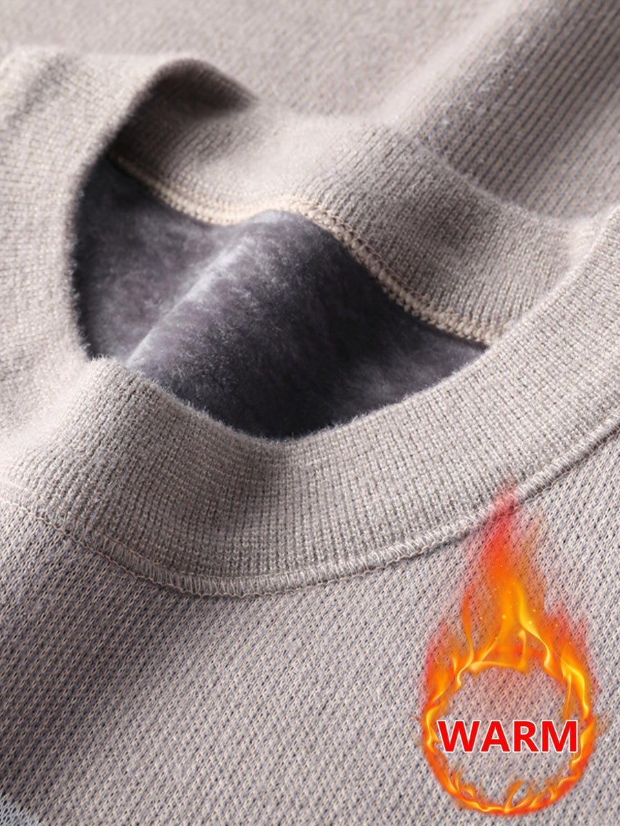 Minimalist Urban Fleece Round Neck Sweater Warm City Casual, Knit - Camel