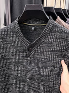 New Men's Long-Sleeve Warm Fashionable Versatile Knit Sweater - Black