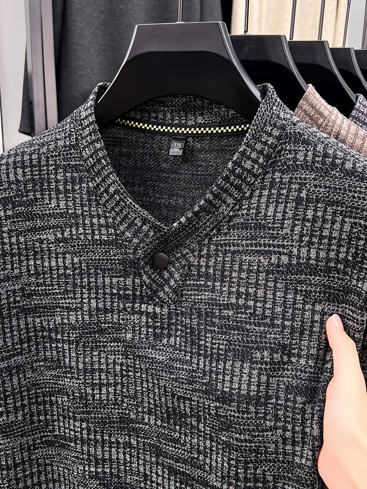 New Men's Long-Sleeve Warm Fashionable Versatile Knit Sweater - Black