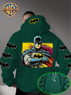 Men'S Hooded Sweatshirt, Batman Classic Image Print, Large Heroic Pattern on Back, Multiple Bat Logos on Sleeves, Exclusive Bat Emblem on Back of Hood, Trendy Street Style Design, Rich Details with Strong Visual Impact - Green