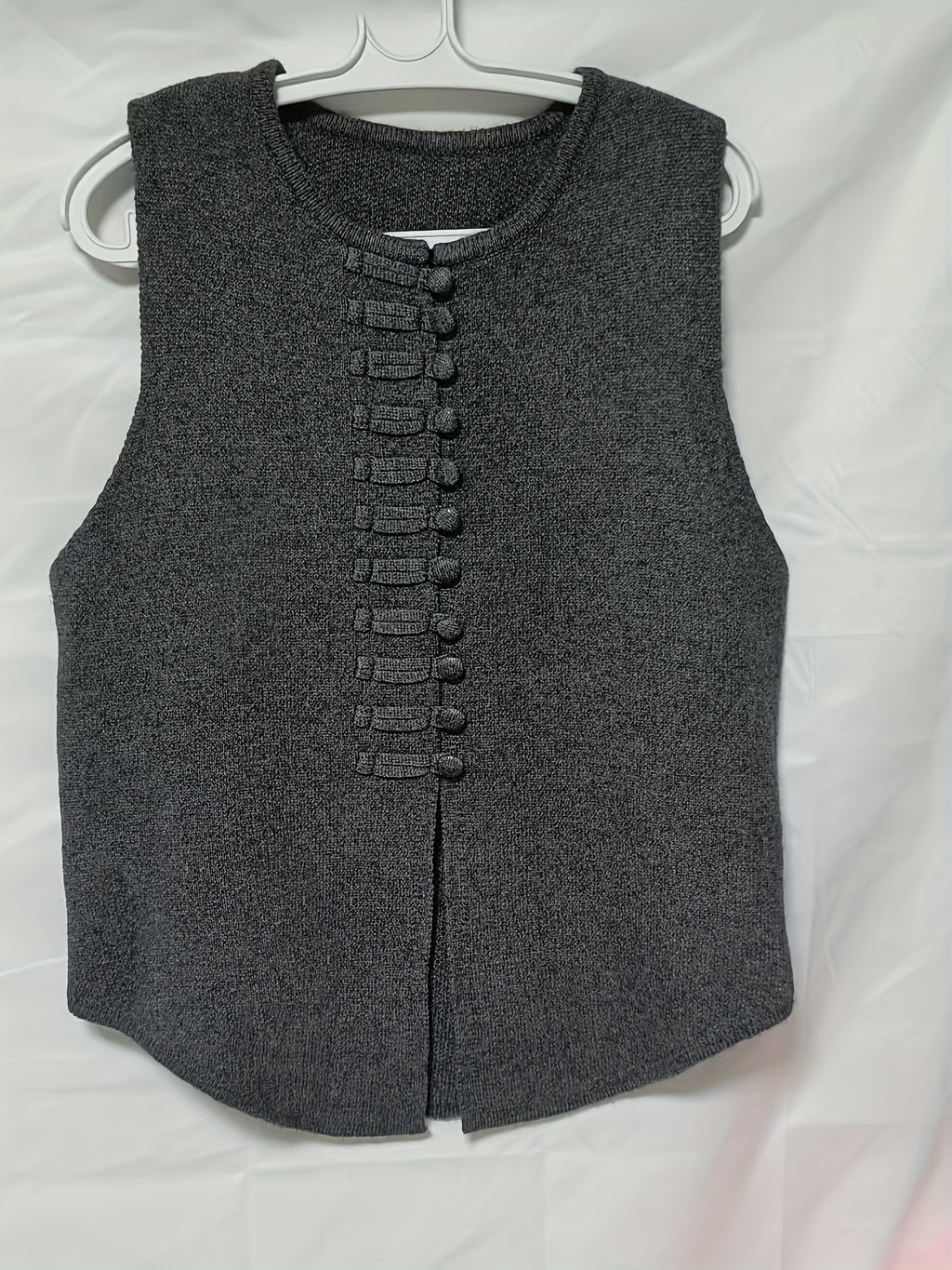 2026 New Women's Spring/Autumn New Chinese-Style Vintage Elegant Casual Solid Color Soft Sweater Vest Outerwear Jacket - Dark Gray
