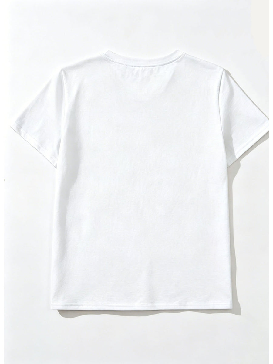 Black And White Half-Color Block Frame Symmetrical Butterfly BE YOURSELF Inspirational English Short Sleeve Women'S Niche Ins Style Casual Commute All-Match Round Neck T-Shirt - White
