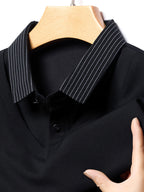 Men'S Shirt Collar Faux Two-Piece Polo Sweater, Suitable for Middle-Aged Men, Commute And Business Gatherings - SINBOS, Knit - Black