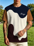 Men'S Trendy Casual Wave Contrasting Theme T-Shirt Print, Fashionable Thin Breathable T-Shirt, Machine Washable Short Sleeved Top, Suitable for Daily Commuting/Outdoor Sports/Vacation Parties/Daily Fitness And Leisure Gift Giving - Mixed Color 1