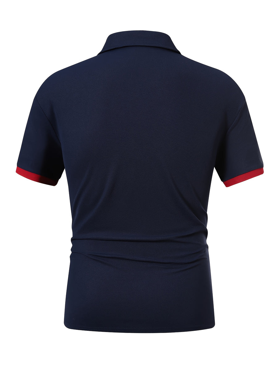 Summer New Men'S Half-Zipper Collar Short Sleeve Polo Shirt Casual Loose All-Match Polo Shirt - Navy Color
