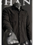 Autumn Winter Men'S Button-Front Double Pocket Retro Shirt Jacket - Black