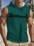 Men's Sleeveless Hooded Top Dark Green Trendy Printed Design Daily Casual Sports Versatile Summer Breathable Fashion Top Suitable for Outdoor Activities and Daily Wear - Mixed colors