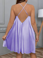 3pcs Women's Pajama Set, New Solid Color Sexy Camisole Nightgown, Loungewear Suitable for Wearing Out - Purple+Pink+Navy