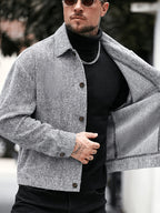 Fashionable Men's Winter Black and White Vertical Stripe Short Tweed Jacket, Streetwear Casual Lapel Single-Breasted Vintage Tartan Utility Coat - Black And White Stripes