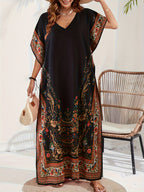 Women'S Middle Eastern Style V-Neck Floral Muslim Abaya, Bohemian Beach Casual Dress - Mixed colors