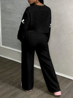 Number 28 Drop-Shoulder Sleeve High-Waist Sweatshirt and Wide-Leg Printed Jogger 2pcs Tracksuit Set - Mixed colors