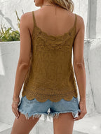 New Fashionable Women's Elegant Embroidered Hollow-Out Lace Camisole, Bohemian Artistic Holiday Casual Sleeveless Top, Suitable for Spring, Summer, and Autumn Outings, a Versatile Camisole Choice for Valentine's Day Dates - Dark Brown