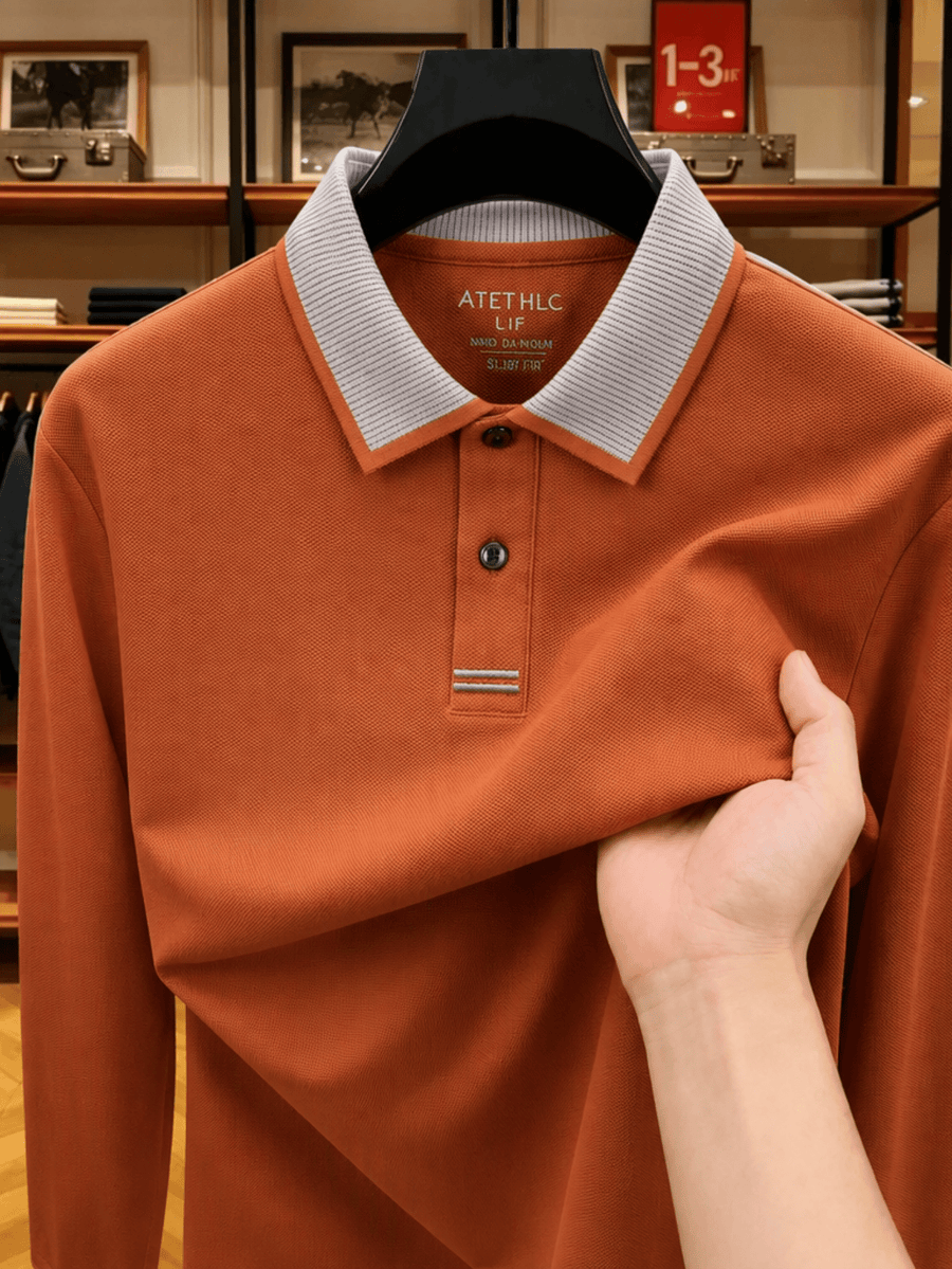 Men's Clothing Christmas Gift Father's Day Golf Fishing Tennis Casual Long Sleeve Polo Shirt Long Sleeve T Shirt New Spring Autumn Middle Aged Men Cotton Lapel Polo Shirt Pique Plain Weave Business Casual Top for Men - Red Orange