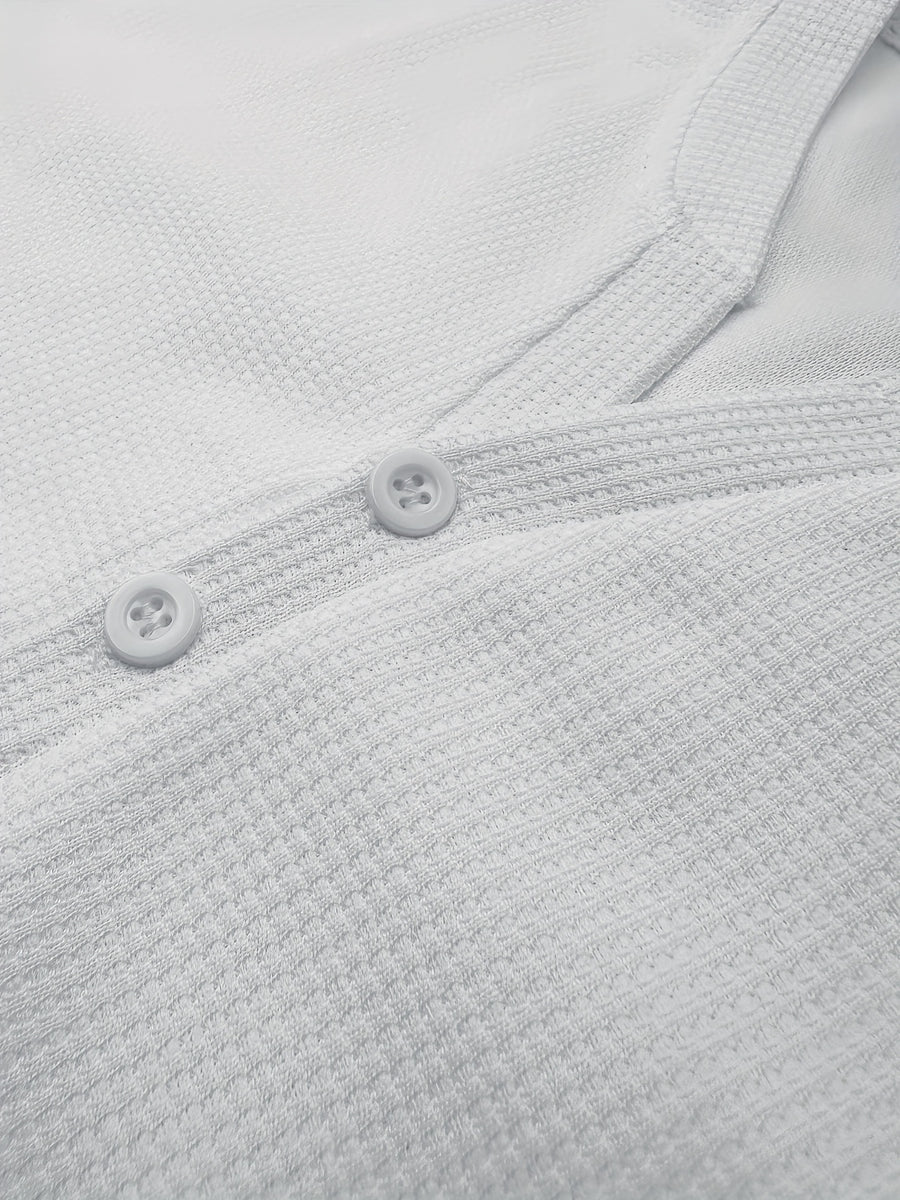 Men'S Henley Short Sleeve T-Shirt by Pearson OBM - A Breathable Waffle Knit Summer Tee Featuring a Button Front, Solid Color V-Neck, Machine Washable for Outdoor And Casual Wear, Stylish Button Details, Lightweight Fabric, And Easy-Care Material - White