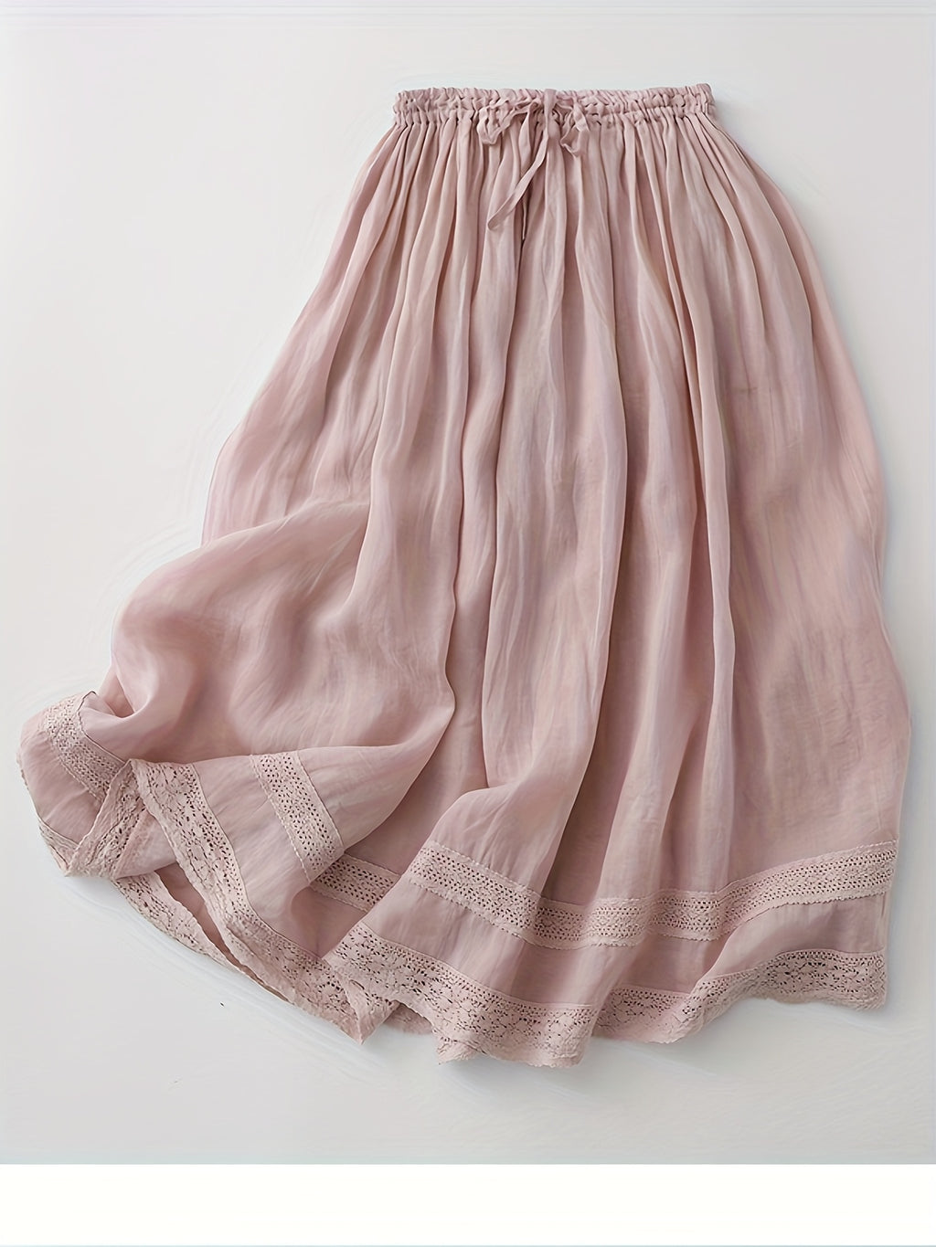 In Soft Pink Tones, Like a Dreamy Landscape, Comfortable And Skin-Friendly, Outlining a Casual Silhouette, with The Hem Adorned Like Flowers Blooming in a Green Field. This Skirt Is a Blend of Fashion And Comfort, Allowing You to Wear Romance And Em - Pale Pinkish Gray