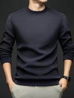 Autumn/Winter Men's -Lined Thickened Warm Base Layer Shirt, Crew Neck Long Sleeve T-Shirt, Solid Color Stretchy Inner Layer Casual Sweatshirt Top - Dark Gray