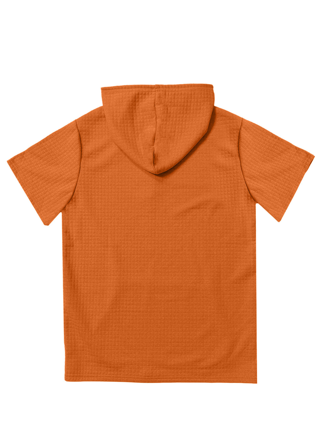 Men's Short-Sleeve Hoodie with Plaid Texture - Solid Color Hooded, Machine Washable Summer Casual Wear Suitable for Daily Outings, Gifts, Commemorative Present for Friends, Versatile Layering for Warmth (Regular Fit) - Tangerine