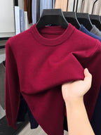 [Wading Whale OBM] 1pc Spring/Autumn New Men'S Knit Pullover Sweater, Old Money Style Solid Color Striped Round Neck Long Sleeve Knit Pullover for Men, Business Casual Fashion Striped Sweater, Suitable for Spring, Autumn - Burgundy