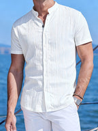 [Uomo Le Mi OBM] 3pcs Men'S Summer Short Sleeve Shirts | Lightweight Breathable Solid Color Button-Up Casual Shirts with Stand Collar, Machine Washable for Beach Vacation, Pool Party & Casual Attire, High Quality, Dad Christmas Gifts, Slim Fit, Daily - Mixed Color 14