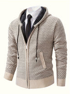 Men'S Premium Knit Cardigan Sweater, Chenille Fabric High Quality Hooded Thick Warm Sweater - Apricot