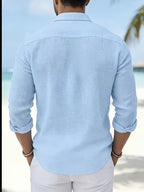 Men's Vintage Lapel Striped Shirt, Vacation Casual Long-Sleeve Shirt. Available in Multiple Colors - Sky Blue